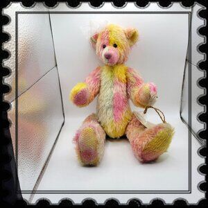 💥Russ Mohair Teddy Bear 13” LE 2679/10,000 Pink Yellow Green Easter Colors !💥